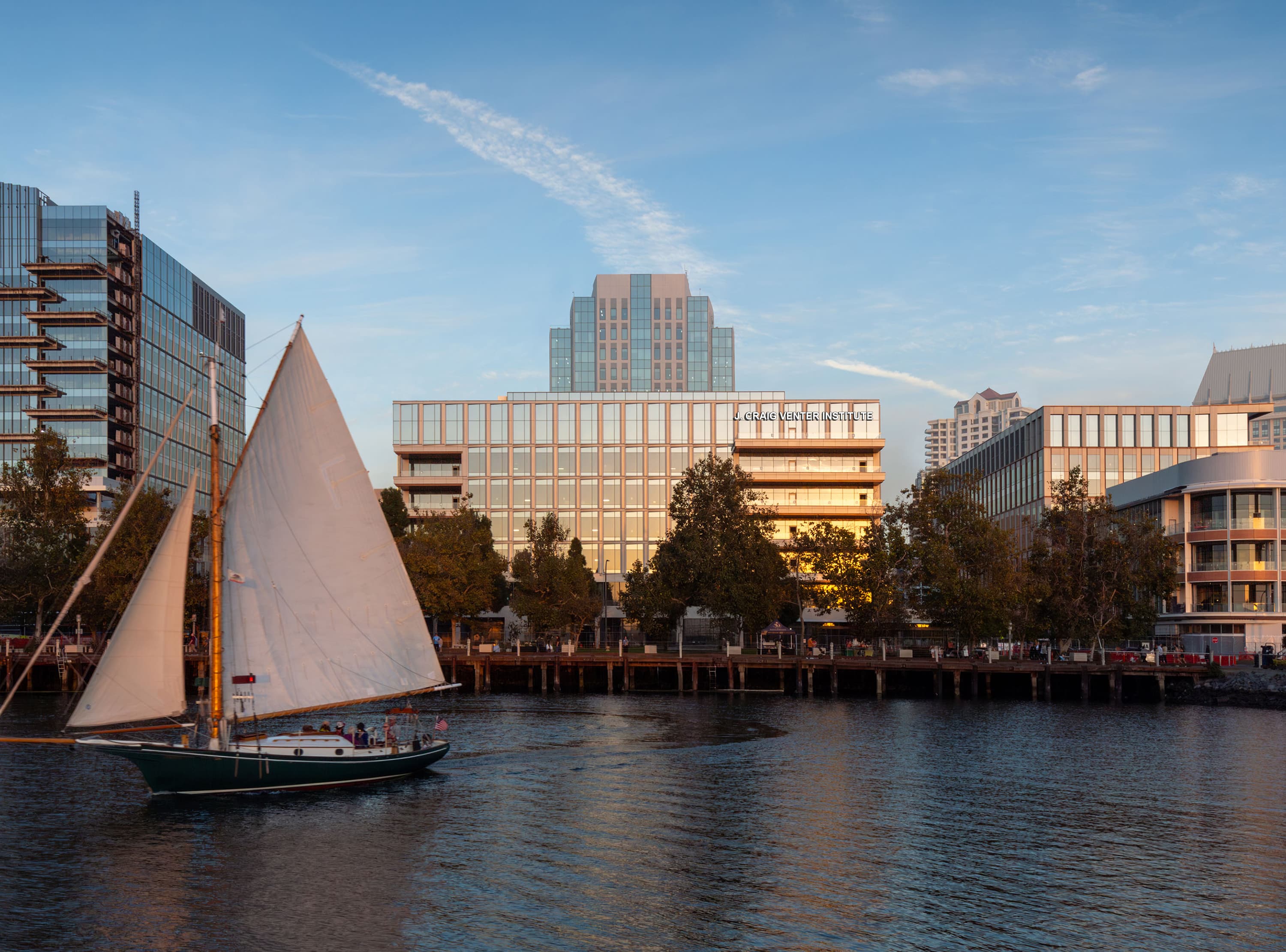 Core building with JCVI signage, seen from the San Diego Bay